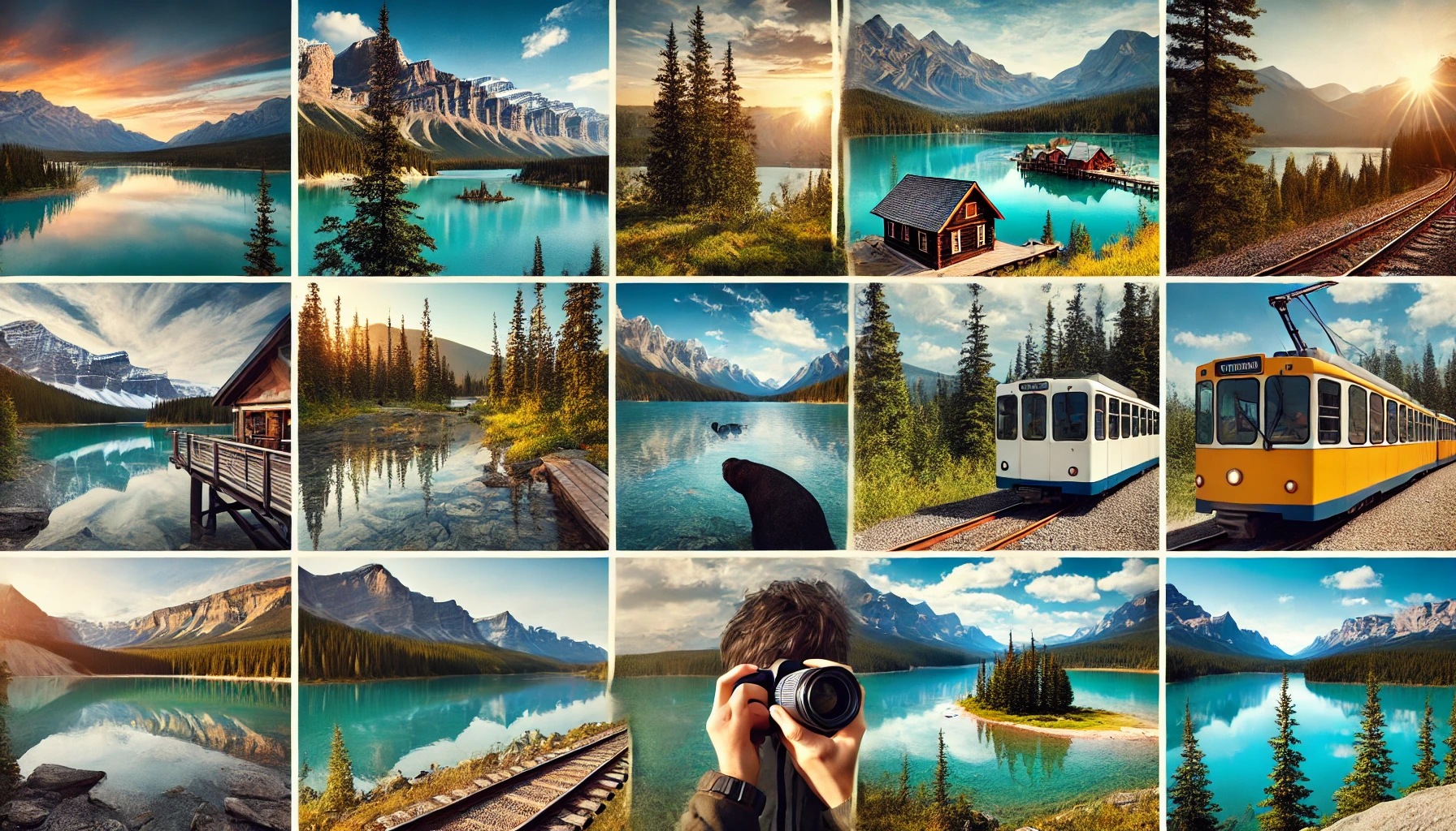 Photographers capturing iconic spots in Jasper National Park, Canada, including lakes, wildlife, and mountains.