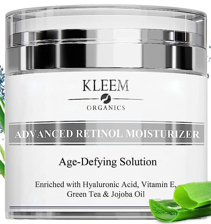 A jar of Pure Anti-Wrinkle Face and Neck Retinol Cream with Hyaluronic Acid, promising youthful and radiant skin.