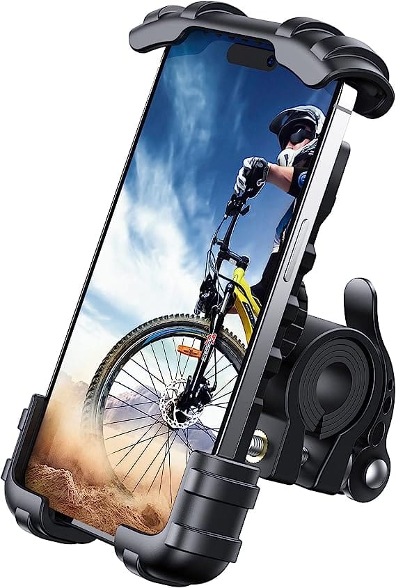 A sturdy Lamicall Bike Phone Mount attached to a bicycle handlebar, providing secure and convenient placement for a smartphone during a ride.