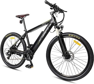 HOTEBIKE 750W Electric Bike with 26" tires, removable 48V 13AH battery, and 21-speed gears, featuring a sleek black design and a sturdy aluminium frame.