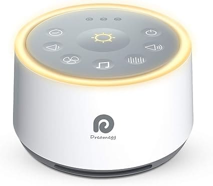 The Dreamegg White Noise Machine, referred to as a 'Sleep Calculator', featuring 24 non-looping HIFI sounds, a 3-stage auto-off timer, and soothing night light. Ideal for promoting better sleep for babies, kids, adults, and office environments, the device is conveniently powered by USB or AC.