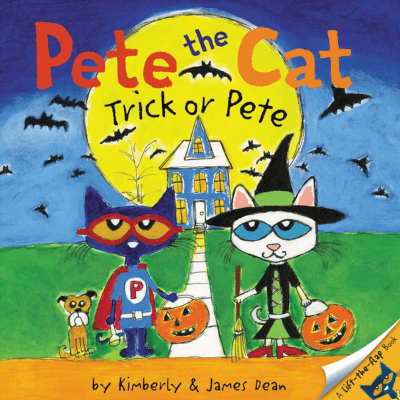 Pete the Cat embarks on a fun trick-or-treat adventure in Trick or Pete, a playful Halloween book for kids filled with excitement and surprises.