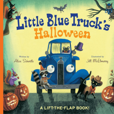 Cover image of the Halloween book for kids titled 'Little Blue Truck's Halloween' by Alice Schertle and Jill McElmurry. The cover features illustrations of the Little Blue Truck and various animals in Halloween costumes, making it a captivating choice in our list of top 10 best selling Halloween books for kids.