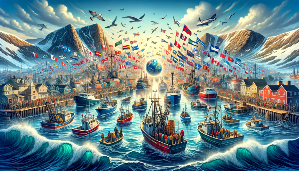 Dynamic image showcasing Newfoundland's bustling port, symbolizing its global fishery significance.