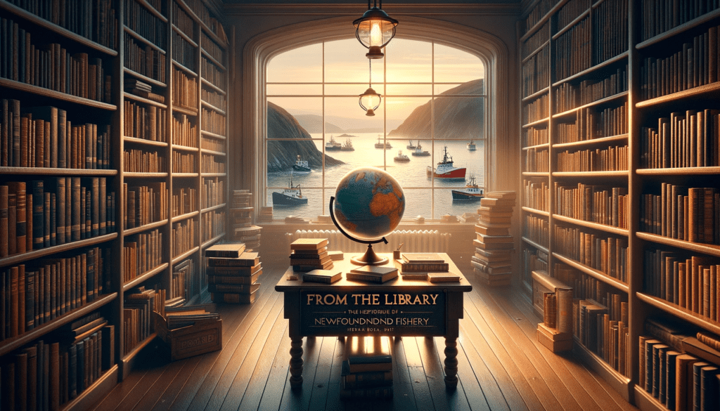 Cozy, old-fashioned library scene, embodying serenity and intellect from a Newfoundland Fishery blog.