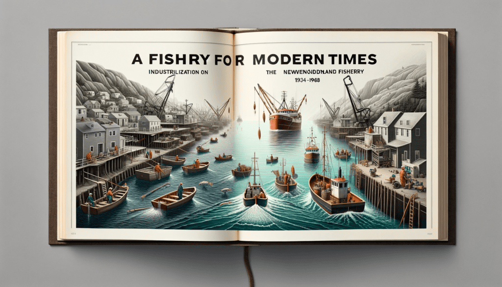 Open book image symbolizes the modernization of Newfoundland Fishery (1934-1968), inviting exploration.