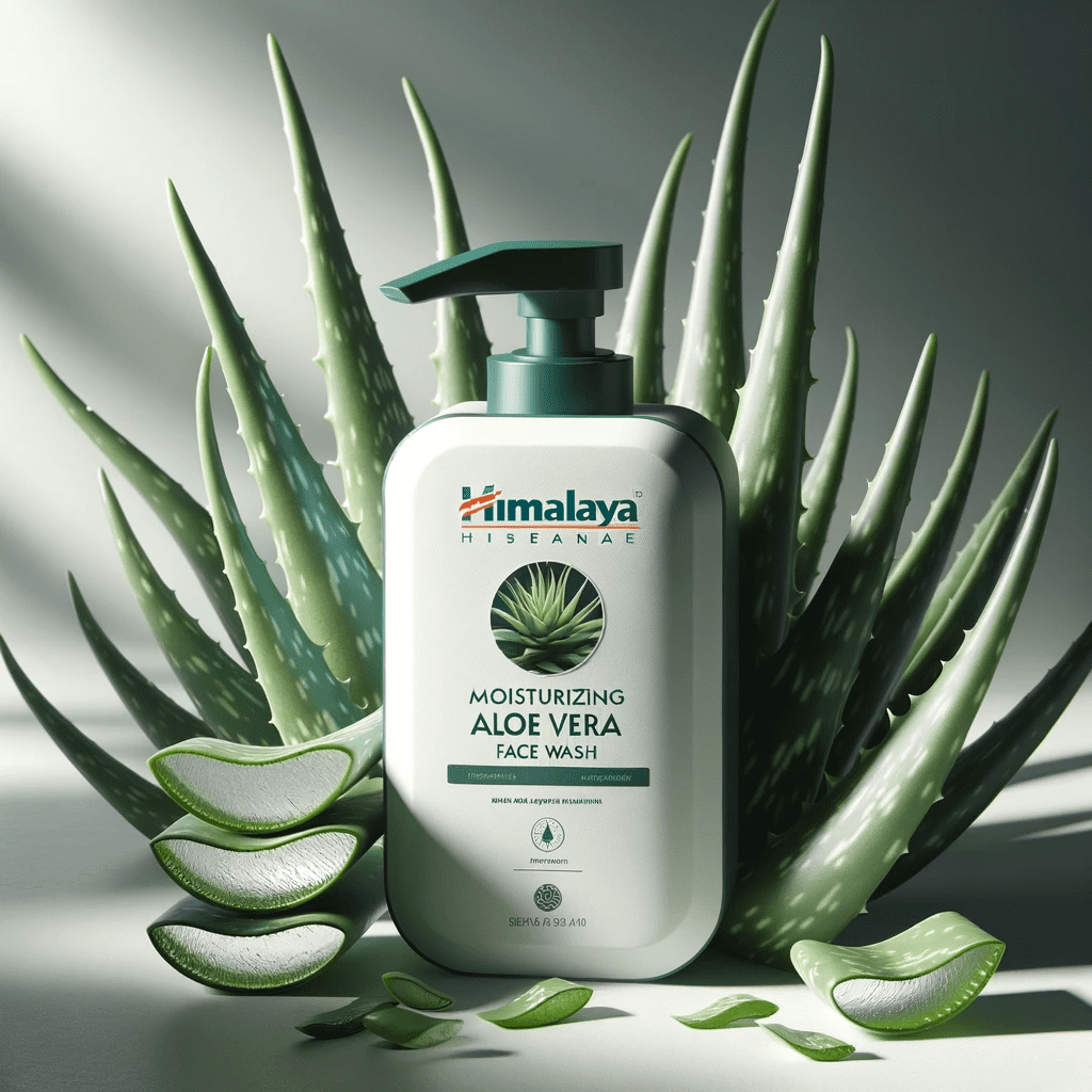 Contemporary image showcasing Aloe Vera in skincare, featuring a sleek, modern dispenser of Himalaya Moisturizing Aloe Vera Face Wash. The image aligns with the 'aloe vera' keyword, highlighting the product's use in modern skincare routines and emphasizing Aloe Vera's hydrating properties.