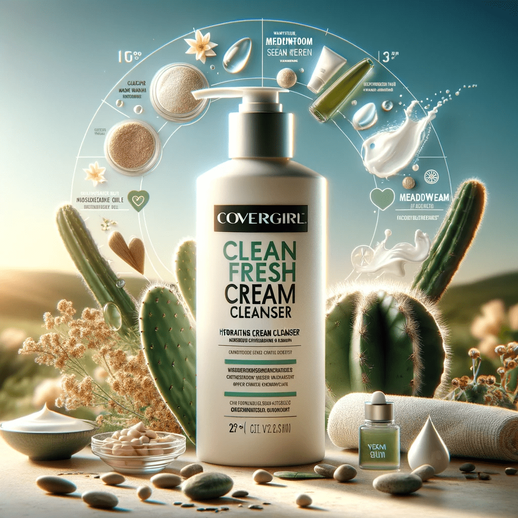 Product image of CoverGirl Clean Fresh Skincare Hydrating Cream Cleanser, featuring key ingredients like cactus water and meadowfoam seed oil, emphasizing its hydrating and nourishing properties, ideal for the 'cleanser' glossary term.