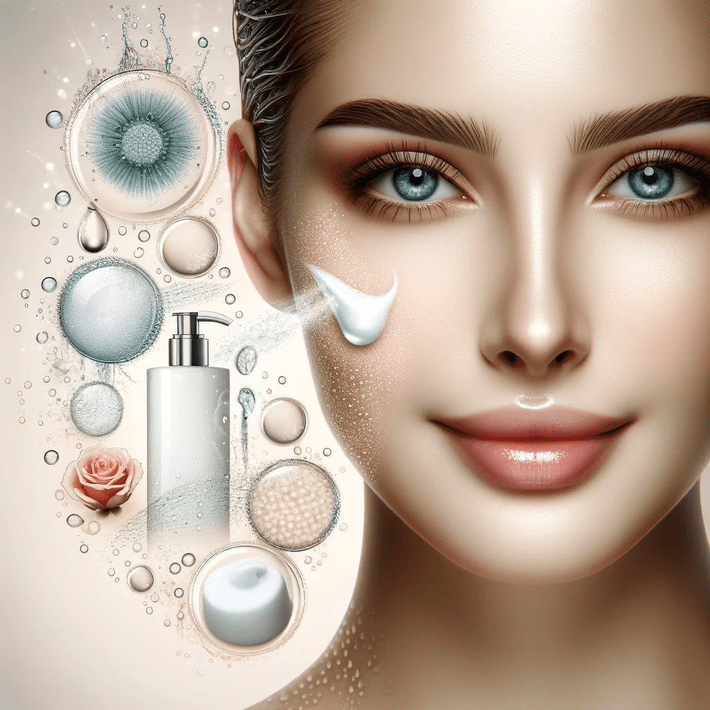 Visual depiction of a skincare cleanser's effectiveness in promoting a healthy complexion by removing impurities, focusing on skin rejuvenation and impurity removal, ideal for the 'cleanser' keyword.