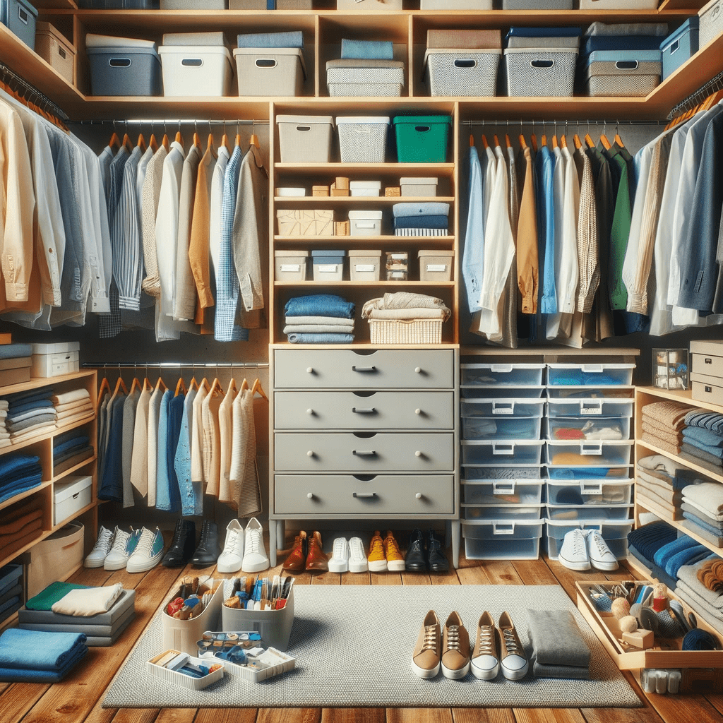 Well-organized closet showcasing decluttering and efficient organization, representing an effiecient organized home.