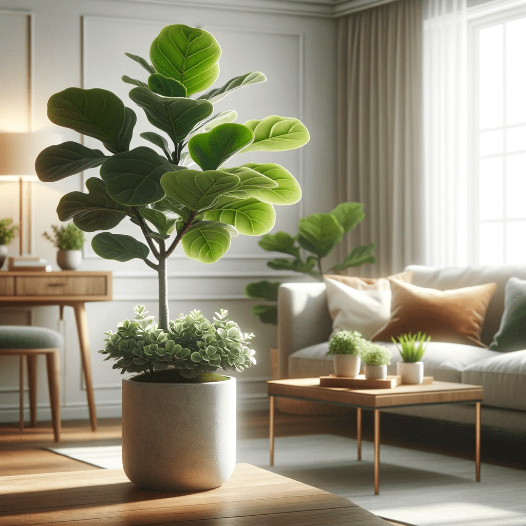 We invite a home setting with Potted Fiddle Leaf Fig Trees, highlighting lush greenery for a happy home atmosphere.