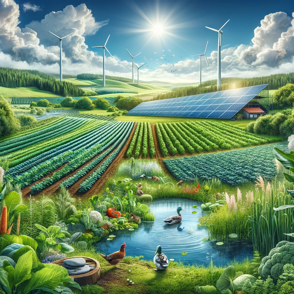 This image visually represents the environmental impact and sustainability aspects of organic farming's role in ecological health and its contribution to the 'Are organic foods healthier' debate. It showcases scenes of organic farming practices, emphasizing eco-friendly and sustainable methods such as using natural fertilizers, crop rotation, and minimal soil disruption. The image may include elements like green fields, diverse ecosystems, and wildlife that benefit from these practices, juxtaposed with informative elements highlighting the reduced carbon footprint and lesser use of chemicals. This portrayal aims to illustrate how organic farming contributes to producing healthier foods and plays a significant role in maintaining environmental health and promoting sustainability.