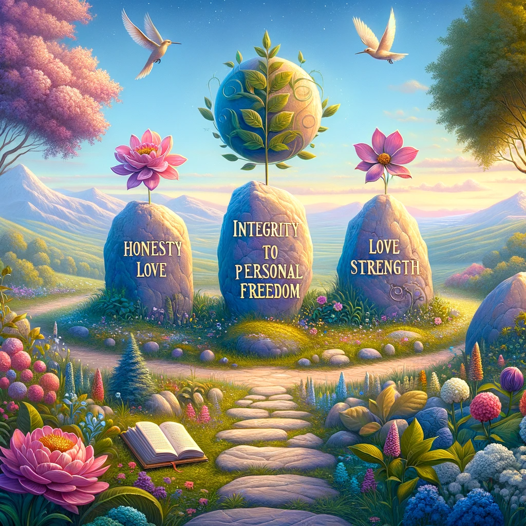 This image, representing the blog post 'How To Develop Your Mind-Body To Optimal Health Now!', features a serene and enchanting landscape embodying the spirit of 'The Four Agreements: A Practical Guide to Personal Freedom.' It showcases symbols of honesty, integrity, love, and strength, each creatively depicted in a harmonious setting. These elements resonate with achieving optimal health and cultivating a positive mindset, underlining the importance of personal growth and emotional balance in one's journey toward holistic well-being.