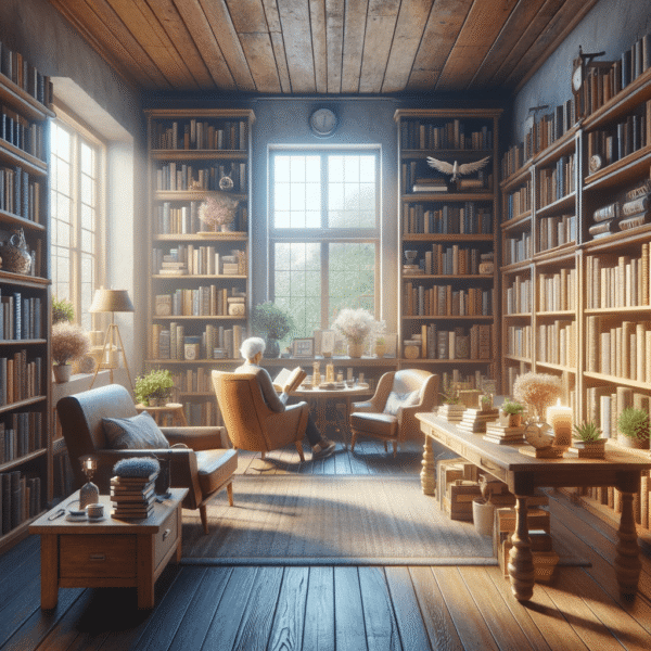 Signs You Will Live a Long Life: Discovering Longevity Secrets in a Serene Library Setting Signs You Will Live a Long Life: An image depicting a cozy and inviting library setting dedicated to exploring resources on longevity and well-being. The scene is filled with shelves brimming with books on nutrition, longevity, and wellness. In the center, a comfortable reading area with armchairs and a table is highlighted, where a person is deeply engaged in reading, symbolizing the pursuit of knowledge in these fields. The warm ambiance of the room, enhanced by soft lighting and a window showing a tranquil outdoor scene, reflects the enriching and peaceful experience of learning about longevity and well-being. This image captures the essence of curiosity and the joy of discovery in the journey toward a long and healthy life.