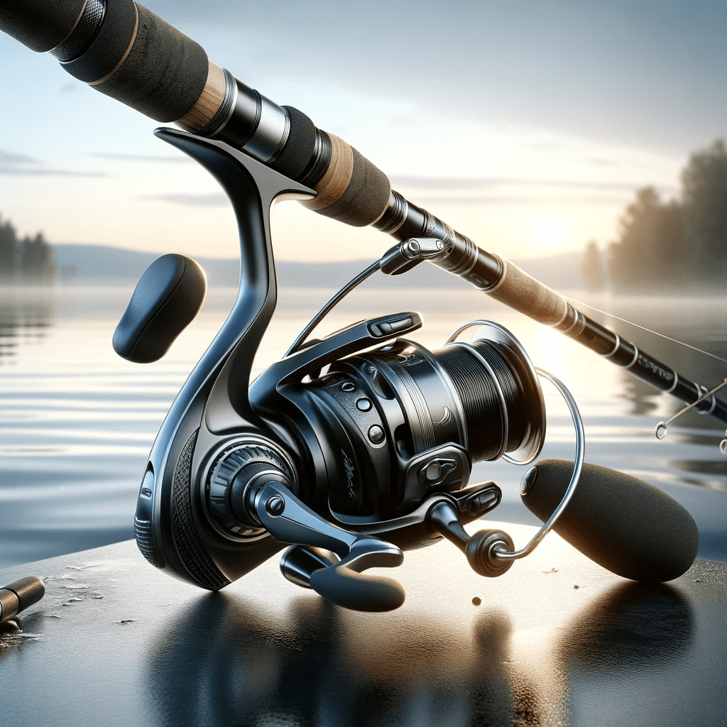 Pinehurst Lake Campground features a high-quality spin casting reel and rod combo beside a serene lake, ideal for novice and experienced anglers. The image showcases a sleek, well-designed fishing rod with a durable reel set against a backdrop of Pinehurst Lake's tranquil waters. This scene perfectly captures the essence of Pinehurst Lake Conservation Area's camping and fishing opportunities, which are suitable for visitors to Pinehurst Campground and Pinehurst Provincial Park.