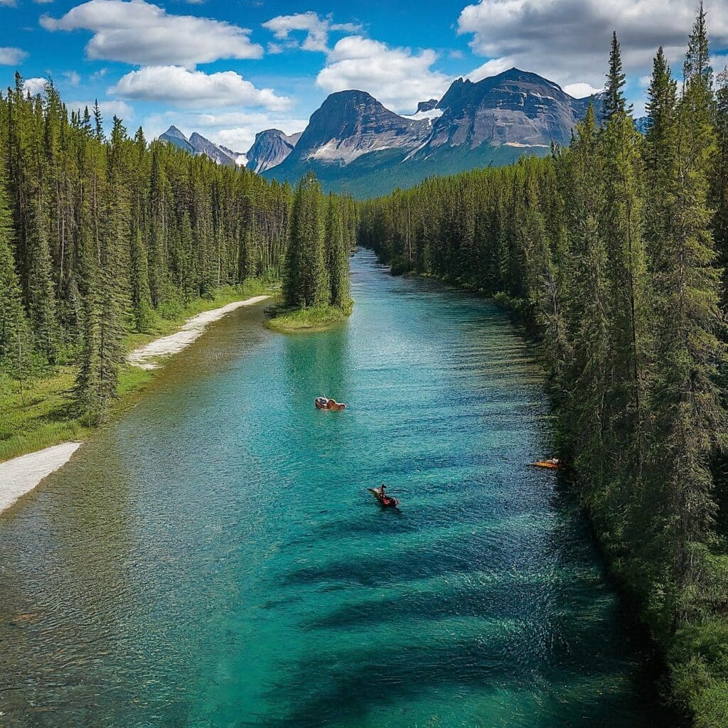 Majestic Rocky Mountains frame the vibrant Belly River Alberta, alive with fishing, camping, hiking, kayaking & wildlife encounters.