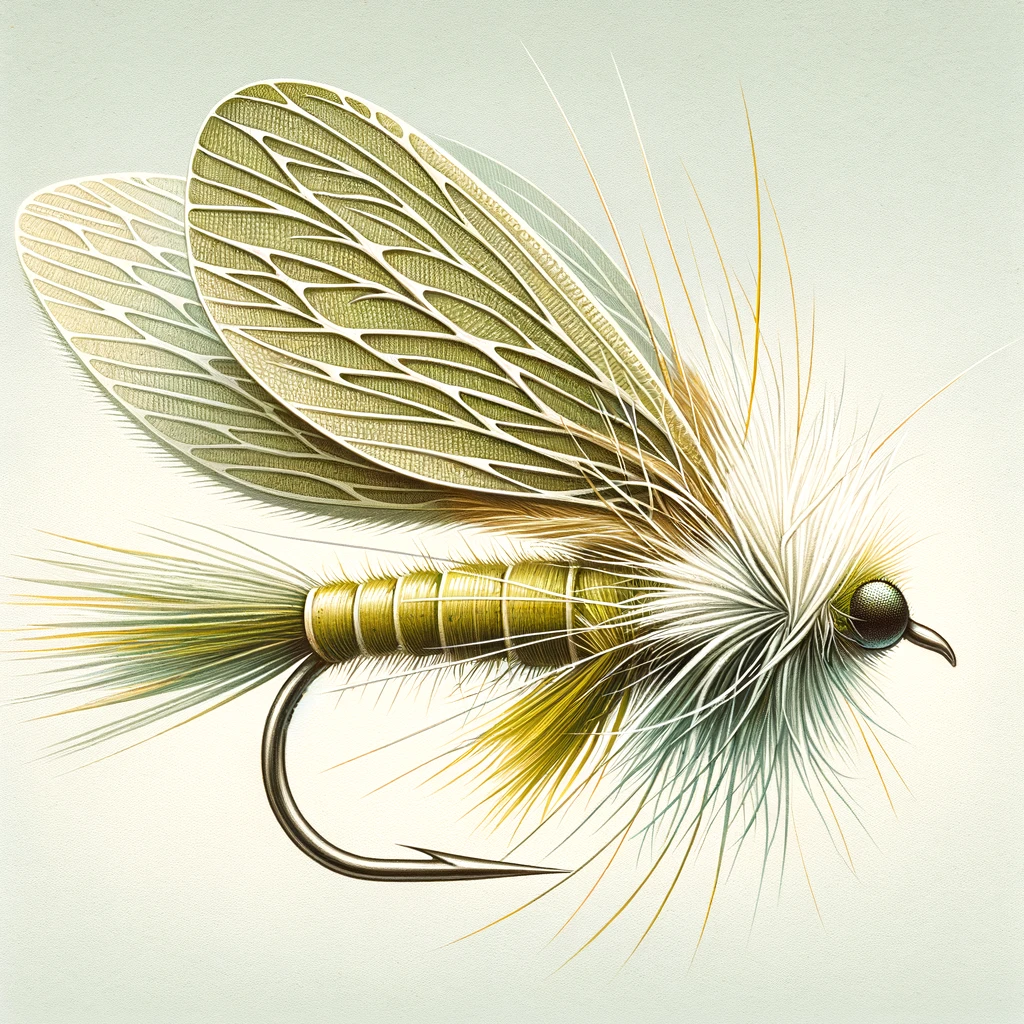 Illustration of a No Hackle PMD fly in Pale Morning Dun colours, designed for fly fishing.