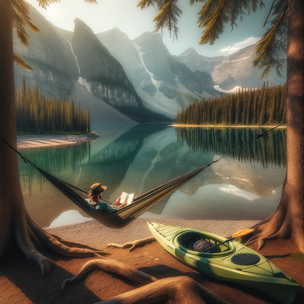 Cameron Lake Waterton Park: A Guide to Serene Relaxation and AdventurePerson relaxes in a hammock between trees by tranquil Cameron Lake Waterton Park