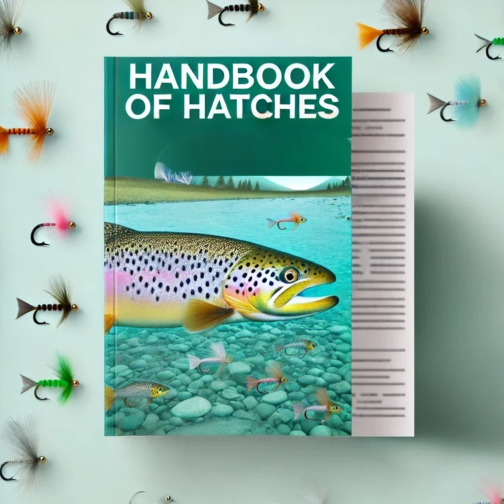 Handbook of Hatches visual showing trout stream hatch and matching flies for effective fishing.