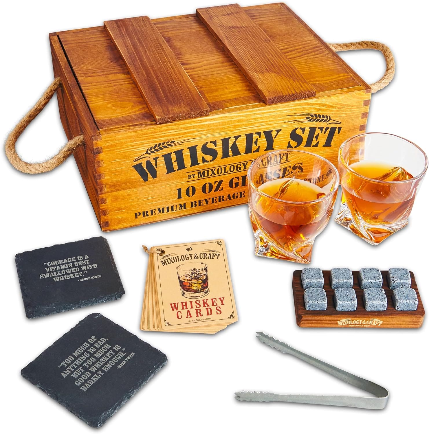 Mixology Whiskey Gift Set with glasses and chilling stones