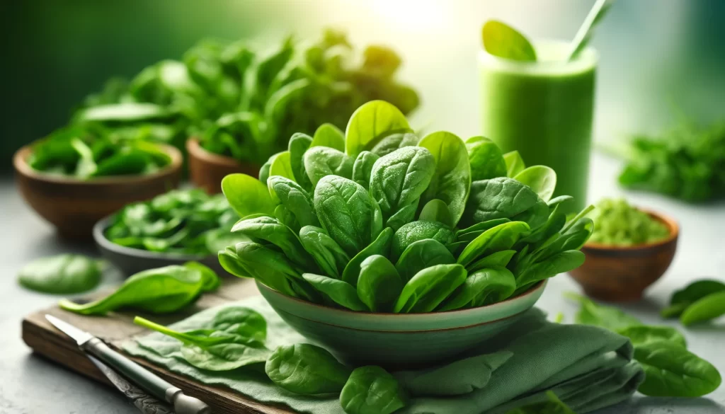 7 Antioxidant Foods For Glowing Skin: Fresh spinach leaves and dishes showcasing their benefits.