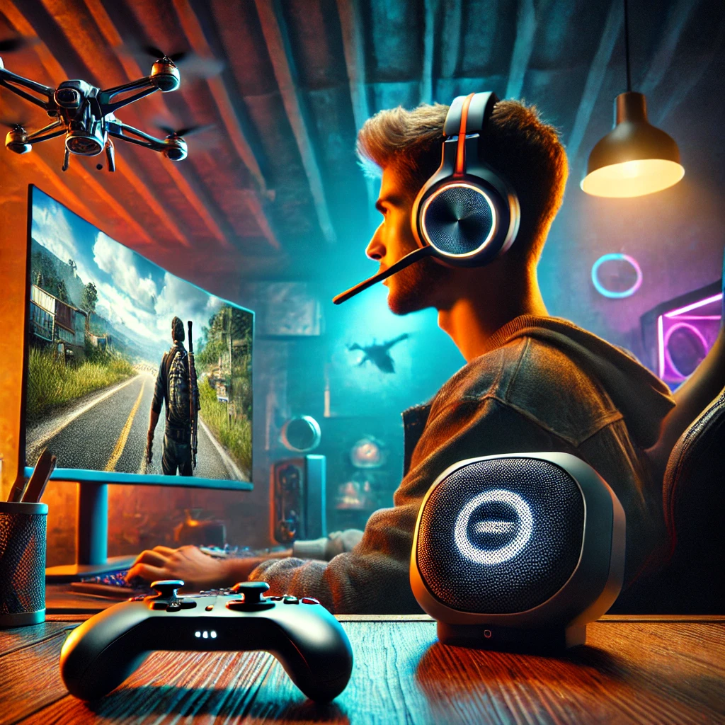 Wireless gaming headset in a high-tech setup, a cool thing to buy on Amazon.