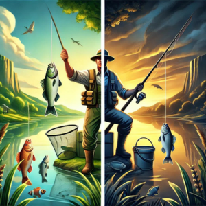 Fishing: Catch More or Go Home thumbnail with a contrast between a successful and unsuccessful fisherman.