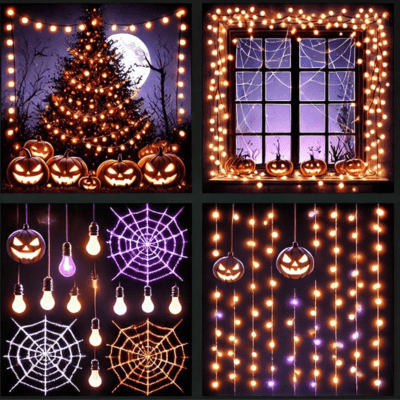 Outdoor Halloween Lights and Halloween String Lights showcased in creative, spooky holiday displays.