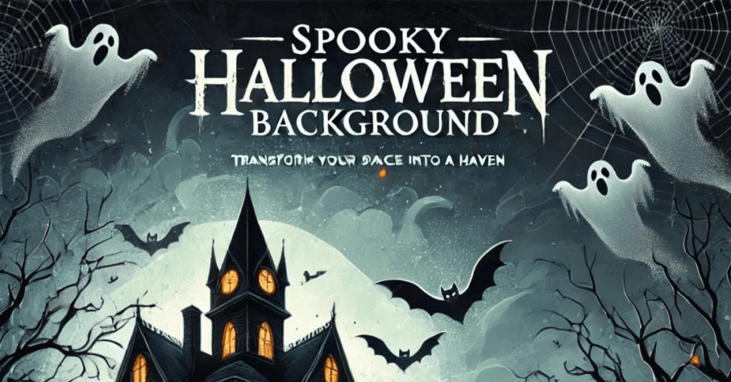 Spooky Halloween background with haunted house, bats, pumpkins, and eerie fog for Halloween decor.