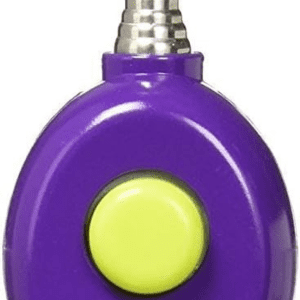 Best Clicker Training Kits: Compact purple clicker with a yellow button for precise training.