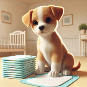 A curious puppy beside top-rated training pads, ideal for quick and effective housebreaking.