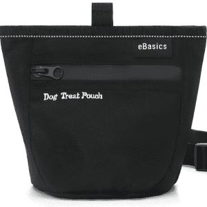 Black eBasics dog treat pouch with front zipper pocket.