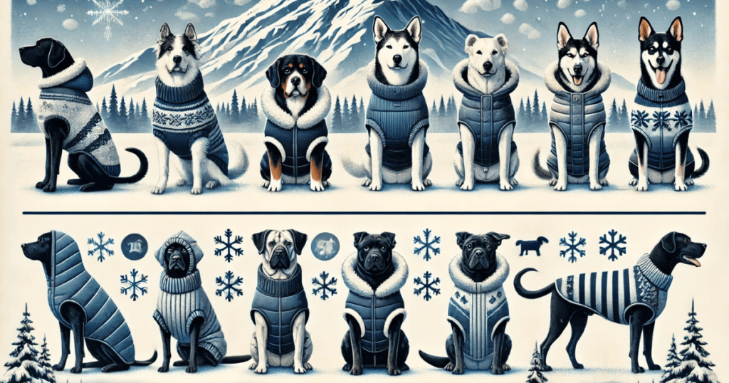 Best Winter Dog Coats displayed on various dog breeds for extreme cold weather protection.