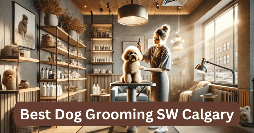 A professional Dog Grooming SW Calgary salon with a groomer caring for a poodle.