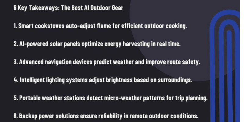 Best AI Outdoor Gear Takeaways List of 6 key takeaways for the best AI outdoor gear.