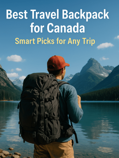Backpacker in Canada with travel backpack