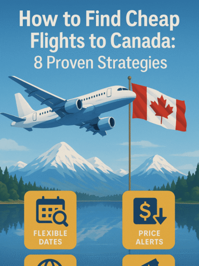 Cheap flights to Canada with airplane flying over Canadian landscape