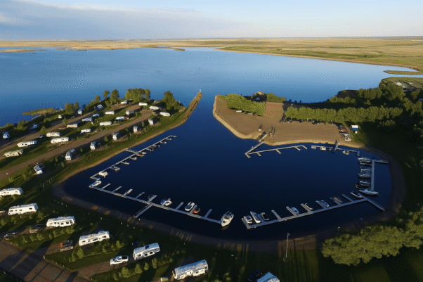 Crawling Valley Campground scenic view with boats and facilities